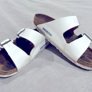 Birkenstock white leather sandals, size 36